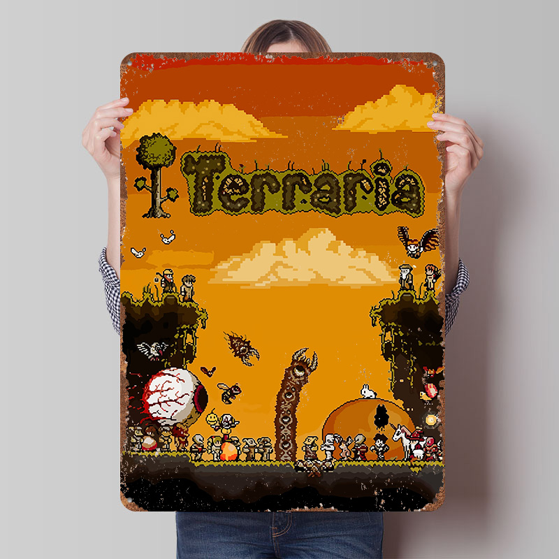 Retro Gaming At - Pôster Impresso do Jogo Terraria Pixel