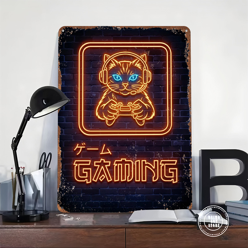 Pôster de Gato Gamer Neon Pers - Retro Gaming At avaliação e preço
