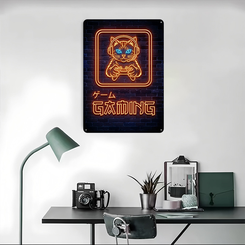 Pôster de Gato Gamer Neon Pers - Retro Gaming At avaliação e preço